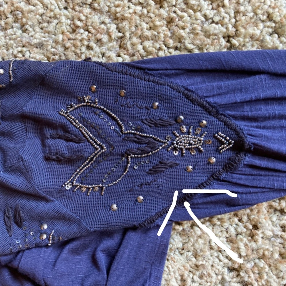 Free People Blue Embellished Top DEFECTS NWT - Picture 15 of 16